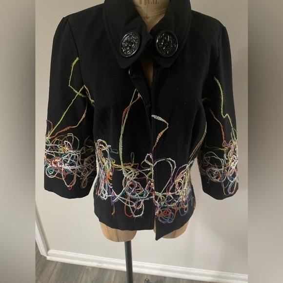 Trenz Petite by Theresa Renz PL Embroidered Abstract Black Wool Blend Jacket - Picture 2 of 8